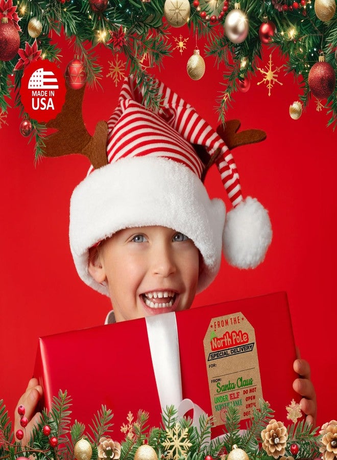 RokAPary from Santa Claus Gift Tags, Natural Kraft 2” x 3” Inch Stickers, Delivery from The North Pole Christmas Labels. 48 Labels. Made in USA - Image 5